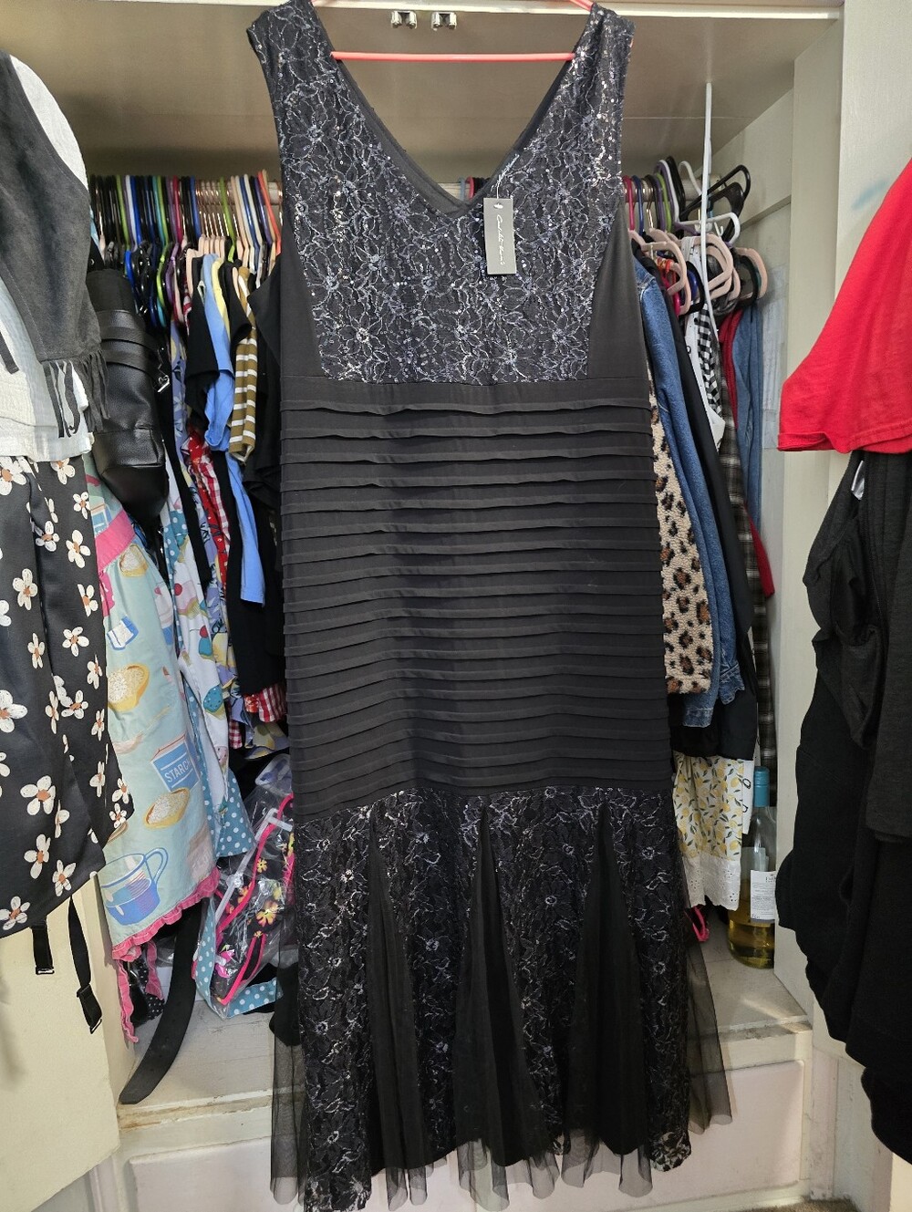 Candalite Womens Black Lace Overlay Evening Dress 3X